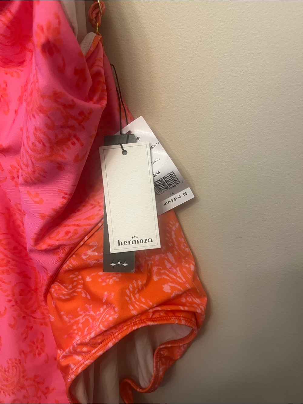 NWT $148 Hermoza Asha One Piece Swimsuit Womens Size 14 Paisley Days Orange Pink - Picture 6 of 9